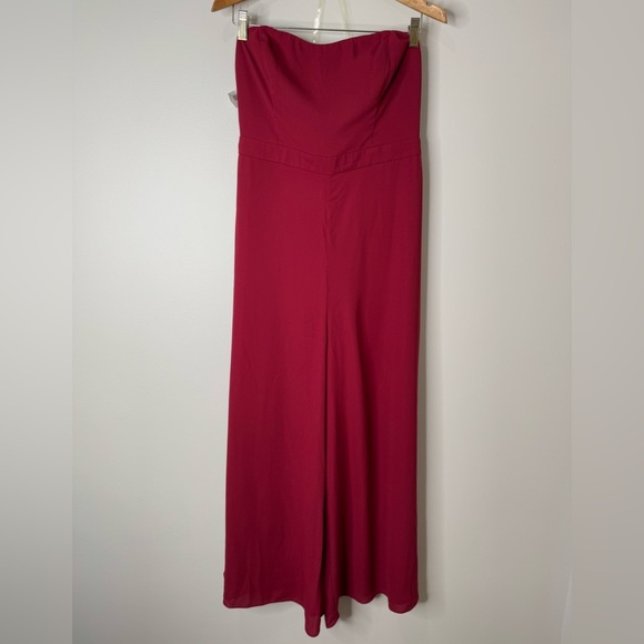 NWT Fame + Partners Burgundy Strapless Wide Leg High Rise Formal Jumpsuit - Picture 1 of 11